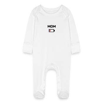 MOM Low Battery Energy T-Shirt BLACK LABELED - Baby Organic Sleepsuit with Scratch Mitts - white - Front