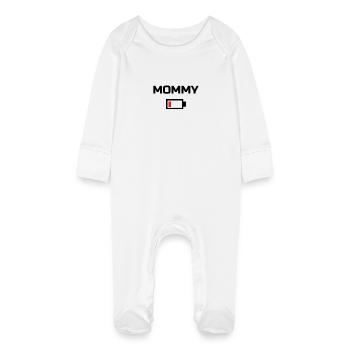 MOMMY Low Battery Energy T-Shirt BLACK LABELED - Baby Organic Sleepsuit with Scratch Mitts - white - Front