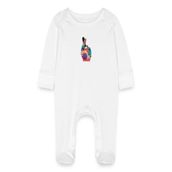 Fingers crossed in pop art style - Baby Organic Sleepsuit with Scratch Mitts - white - Front