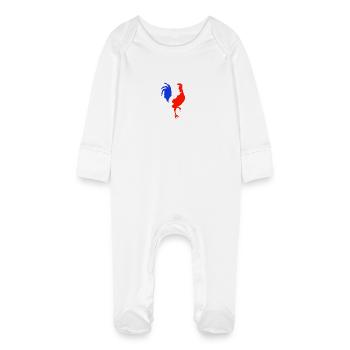 rooster blue white red - Baby Organic Sleepsuit with Scratch Mitts - white - Front