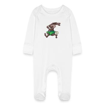 Too late! - Hare with clock - Baby Organic Sleepsuit with Scratch Mitts - white - Front