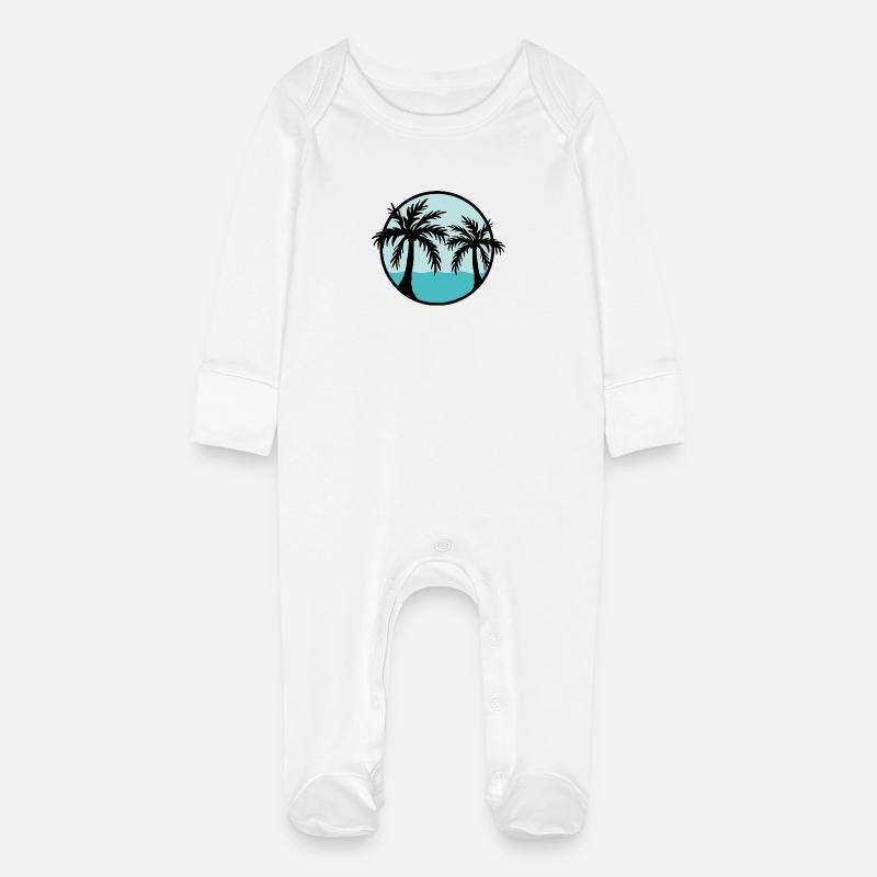 Palmiers devant l’océan - Grenouillère bio avec gants Bébé - blanc