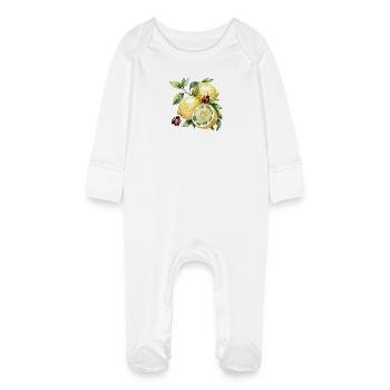 Fröhliches Zitronen-Marienkäfer Muster - Baby Bio-Schlafanzug mit Kratzhandschuhen - Weiß - Vorne