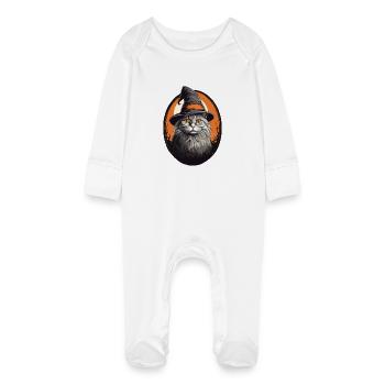 Halloween Cat - Baby Organic Sleepsuit with Scratch Mitts - white - Front