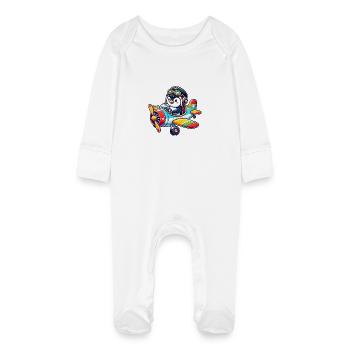 Licence de vol de pilote de pingouin Avion Dessin animé volant - Grenouillère bio avec gants Bébé - blanc - Devant