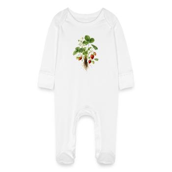 Strawberry Plant Botanical Vintage Motif - Baby Organic Sleepsuit with Scratch Mitts - white - Front