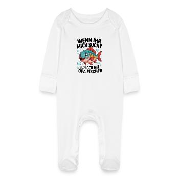 Angeln mit Opa mit buntem Fischdesign - Baby Bio-Schlafanzug mit Kratzhandschuhen - Weiß - Vorne