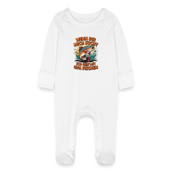 Angeln mit Opa mit springender Forelle - Baby Bio-Schlafanzug mit Kratzhandschuhen - Weiß - Vorne