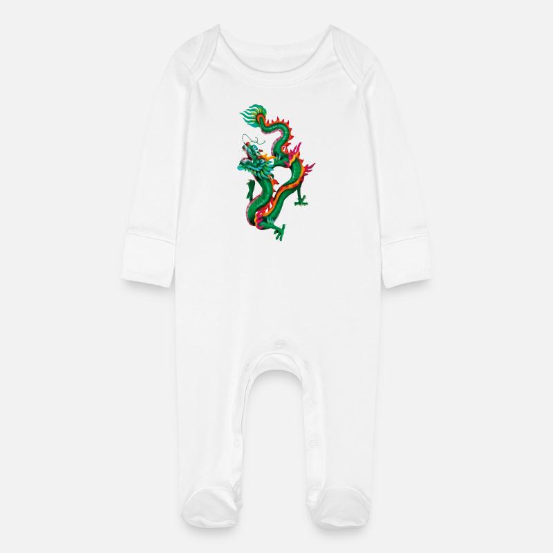 Dragon magique - Grenouillère bio avec gants Bébé - blanc