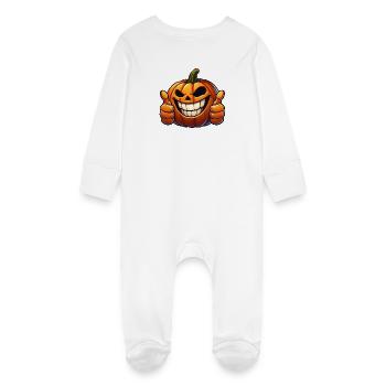 Halloween, citrouille, horreur, sourire, pouces vers le haut - Grenouillère bio avec gants Bébé - blanc - Dos