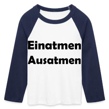 Inspire, expire - T-shirt Crop Top de Baseball Manches 3/4 Femme - blanc/marine  - Devant - Maraike (178cm)