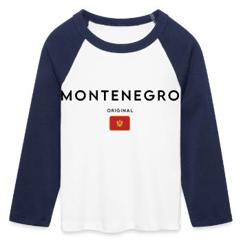 Montenegrinischer Stolz, minimalistisches, elegantes Design - Frauen Cropped Baseball T-Shirt 3/4 Arm - Weiß/Navy  - Vorne - Maraike (178cm)