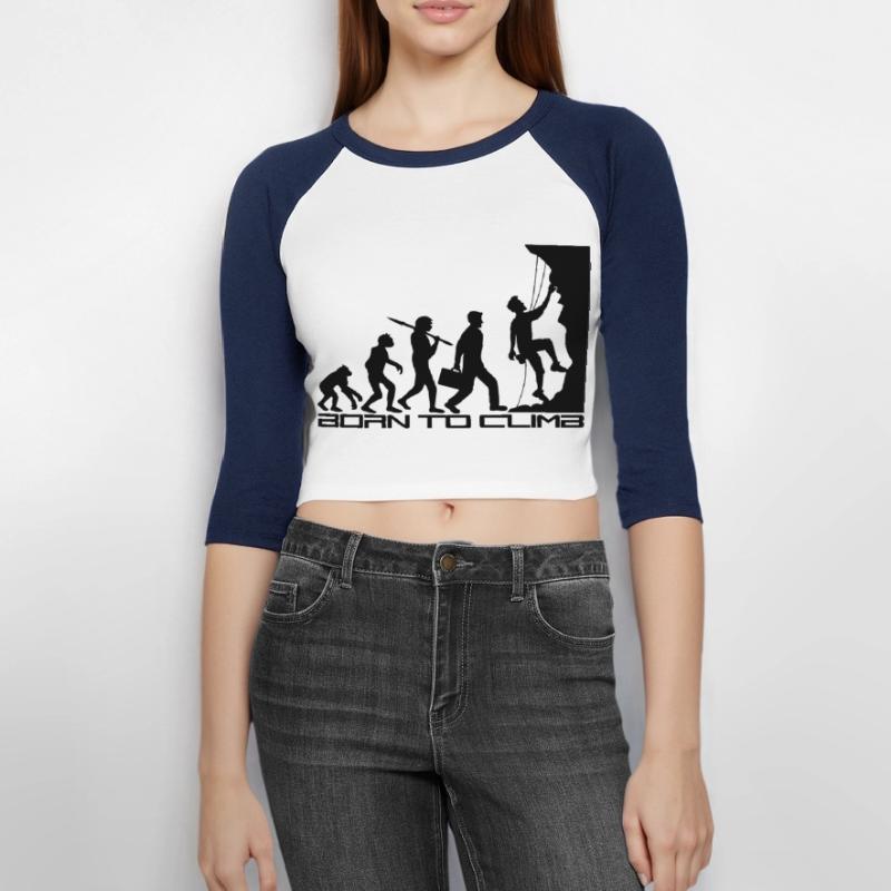 born to climb evolution evolution born steep Women's Cropped 3/4 Sleeve Baseball T-Shirt