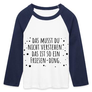Friesen-Ding - Frauen Cropped Baseball T-Shirt 3/4 Arm - Weiß/Navy  - Vorne - Maraike (178cm)