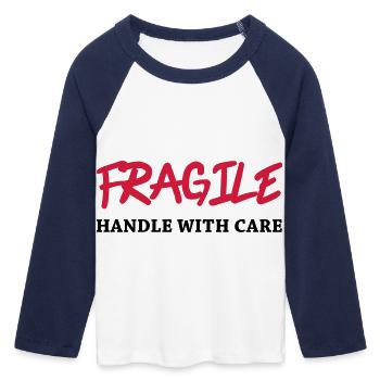 Fragile - Handle with care - Women's Cropped 3/4 Sleeve Baseball T-Shirt - white/navy  - Front - Maraike (178cm)