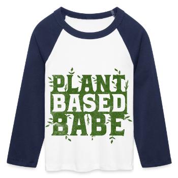 Plant Based Vegan Veganismus Gesund Pflanzen - Frauen Cropped Baseball T-Shirt 3/4 Arm - Weiß/Navy  - Vorne - Maraike (178cm)