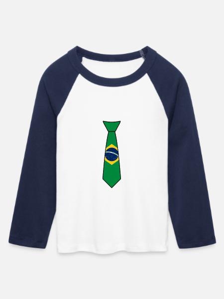 Brasilien-Krawatte – Flaggendesign - Frauen Cropped Baseball T-Shirt 3/4 Arm - Weiß/Navy