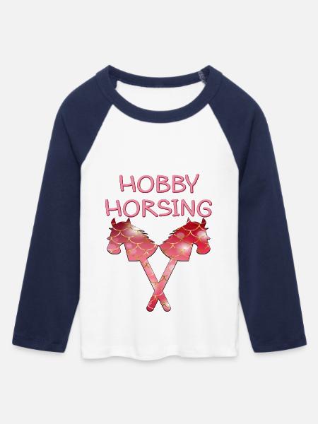 HOBBY HORSING PFERDE - Frauen Cropped Baseball T-Shirt 3/4 Arm - Weiß/Navy