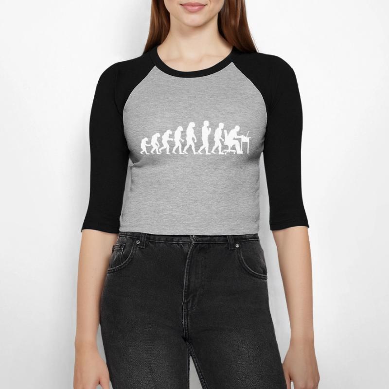 Evolution Technicien Informatique Programmation Nerd T-shirt Crop Top de Baseball Manches 3/4 Femme