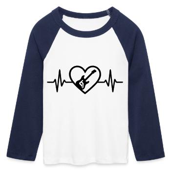 Herz E-Gitarre Musik Rock - Frauen Cropped Baseball T-Shirt 3/4 Arm - Weiß/Navy  - Vorne - Maraike (178cm)