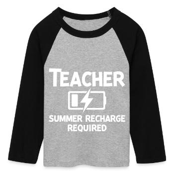 Teacher Summer Recharge Required - Women's Cropped 3/4 Sleeve Baseball T-Shirt - heather grey/black - Front - Maraike (178cm)