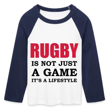 rugby style - Women's Cropped 3/4 Sleeve Baseball T-Shirt - white/navy  - Front - Maraike (178cm)