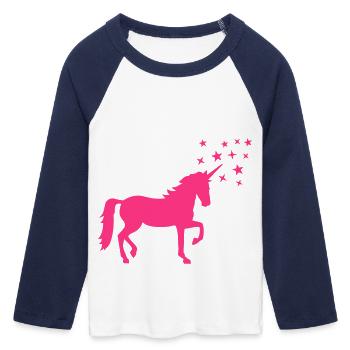 Einhorn - Frauen Cropped Baseball T-Shirt 3/4 Arm - Weiß/Navy  - Vorne - Maraike (178cm)