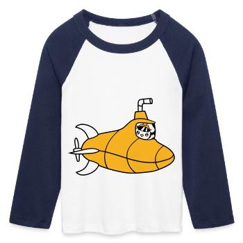 U-Boot Vogel Ente Kapitän Küken Süß Comic Cartoon - Frauen Cropped Baseball T-Shirt 3/4 Arm - Weiß/Navy  - Vorne - Maraike (178cm)