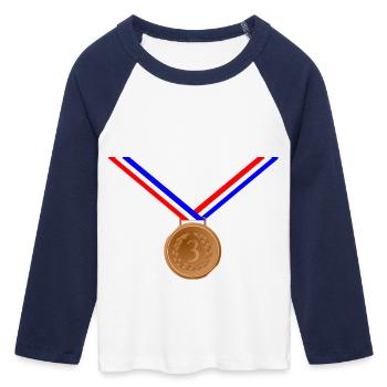 Bronze Medal 3rd - Women's Cropped 3/4 Sleeve Baseball T-Shirt - white/navy  - Front - Maraike (178cm)