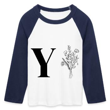 Minimalist Flowers - Women's Cropped 3/4 Sleeve Baseball T-Shirt - white/navy  - Front - Maraike (178cm)