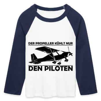 C42 Ultraleichtflugzeug Geschenk - Frauen Cropped Baseball T-Shirt 3/4 Arm - Weiß/Navy  - Vorne - Maraike (178cm)