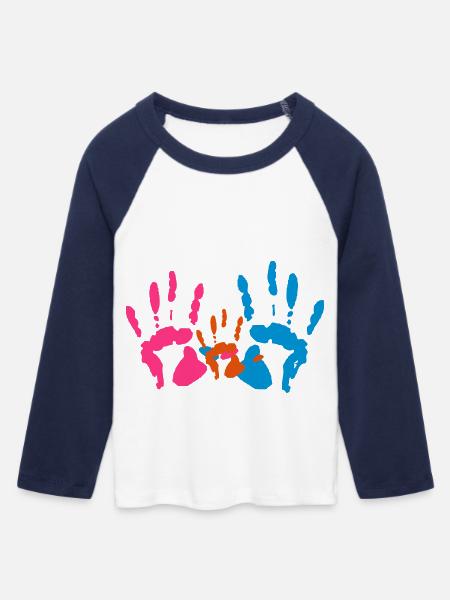 Handabdruck - Familie - Frauen Cropped Baseball T-Shirt 3/4 Arm - Weiß/Navy
