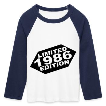 year 1986 limited edition - Women's Cropped 3/4 Sleeve Baseball T-Shirt - white/navy  - Front - Maraike (178cm)