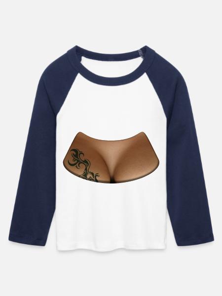 Dekolleté mit Tribal - Frauen Cropped Baseball T-Shirt 3/4 Arm - Weiß/Navy 