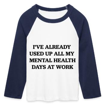Mental Health - Women's Cropped 3/4 Sleeve Baseball T-Shirt - white/navy  - Front - Maraike (178cm)