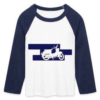 Schwalbe KR50 - Frauen Cropped Baseball T-Shirt 3/4 Arm - Weiß/Navy  - Vorne - Maraike (178cm)