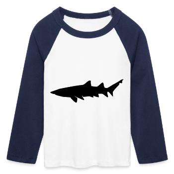 Shark - T-shirt Crop Top de Baseball Manches 3/4 Femme - blanc/marine  - Devant - Maraike (178cm)