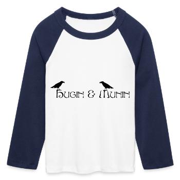 Hugin & Munin (Odins Raben) - Frauen Cropped Baseball T-Shirt 3/4 Arm - Weiß/Navy  - Vorne - Maraike (178cm)
