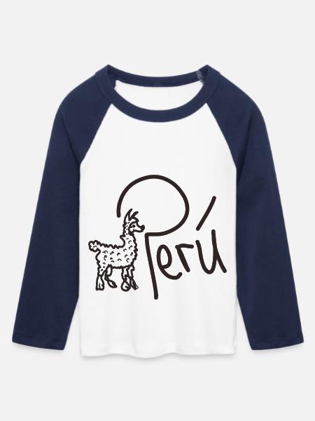 Peru handschrift mit tier - Frauen Cropped Baseball T-Shirt 3/4 Arm - Weiß/Navy