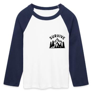 Überleben - Natur - Frauen Cropped Baseball T-Shirt 3/4 Arm - Weiß/Navy  - Vorne - Maraike (178cm)