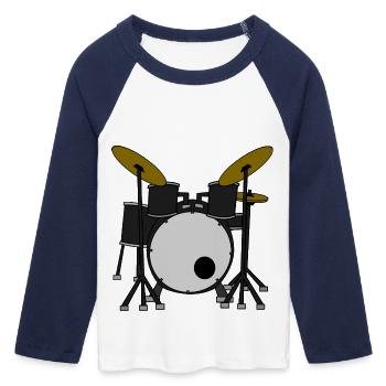 Schlagzeug / Drums - Frauen Cropped Baseball T-Shirt 3/4 Arm - Weiß/Navy  - Vorne - Maraike (178cm)