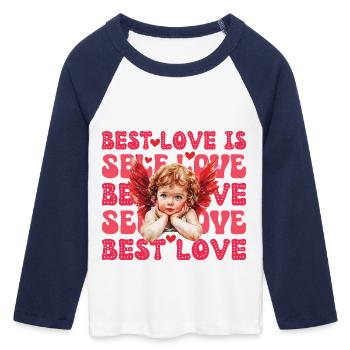 Valentinstag Amor Selbstliebe - Frauen Cropped Baseball T-Shirt 3/4 Arm - Weiß/Navy  - Vorne - Maraike (178cm)