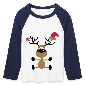 weihnachten - Frauen Cropped Baseball T-Shirt 3/4 Arm - Weiß/Navy  - Vorne - Maraike (178cm)