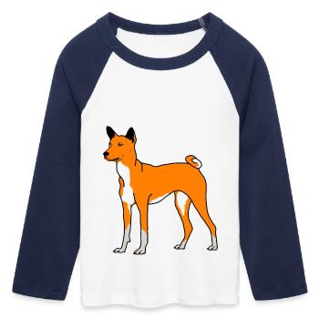 Ingwer Hündchen - Frauen Cropped Baseball T-Shirt 3/4 Arm - Weiß/Navy  - Vorne - Maraike (178cm)