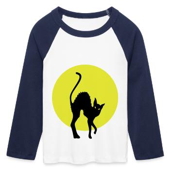 black cat full moon - Women's Cropped 3/4 Sleeve Baseball T-Shirt - white/navy  - Front - Maraike (178cm)
