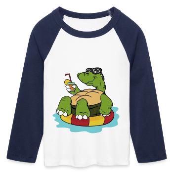 Summer tortoise turtles reptiles - Women's Cropped 3/4 Sleeve Baseball T-Shirt - white/navy  - Front - Maraike (178cm)