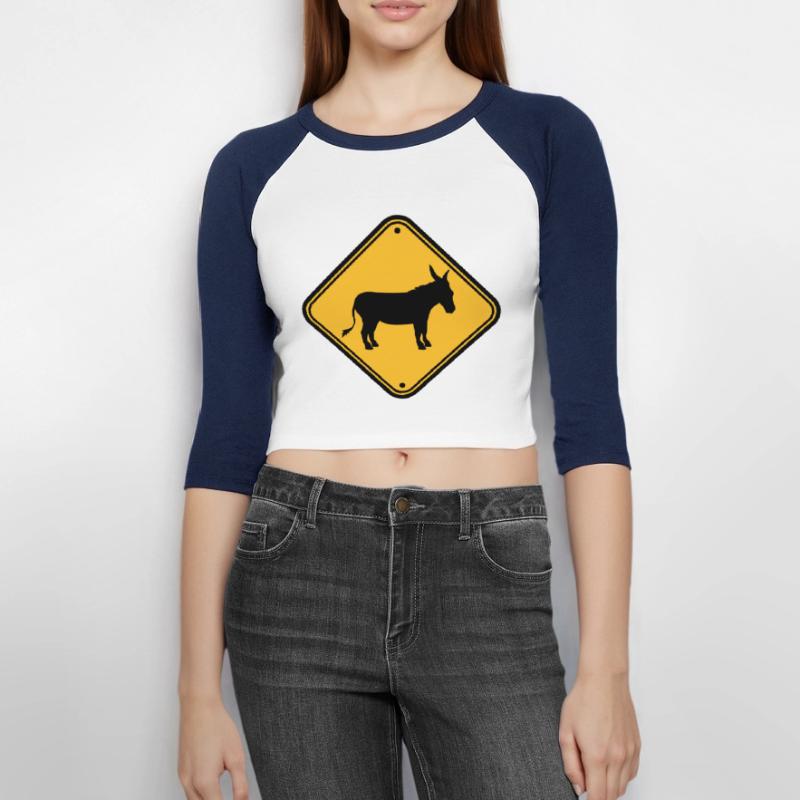 Remarque danger signe avertissement attention précaution ese T-shirt Crop Top de Baseball Manches 3/4 Femme