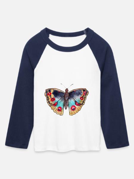 Bunter Schmetterling - Frauen Cropped Baseball T-Shirt 3/4 Arm - Weiß/Navy 