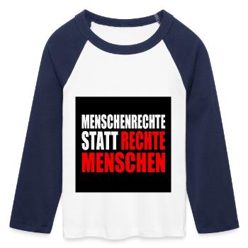 Human rights instead of right-wing people - Women's Cropped 3/4 Sleeve Baseball T-Shirt - white/navy  - Front - Maraike (178cm)