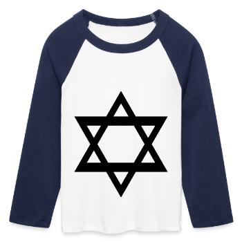 star_of_david - Frauen Cropped Baseball T-Shirt 3/4 Arm - Weiß/Navy  - Vorne - Maraike (178cm)